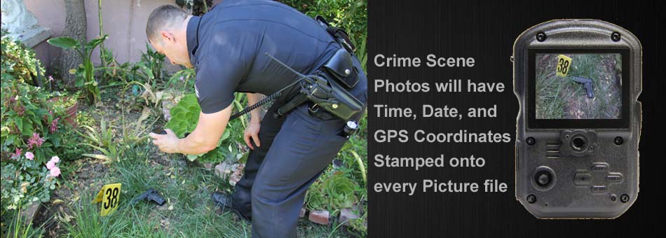 Police using body camera to photograph crime scene.