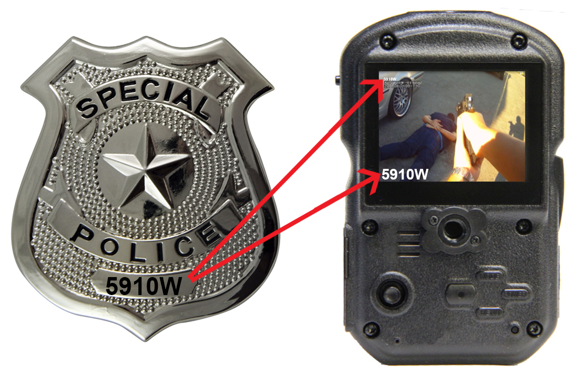 wolfcom 3rd eye police body camera displays badge number onto image and video files
