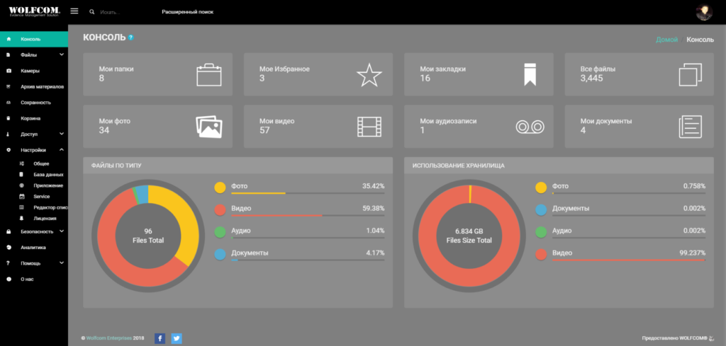 dashboard of the wolfcom evidence management software wems