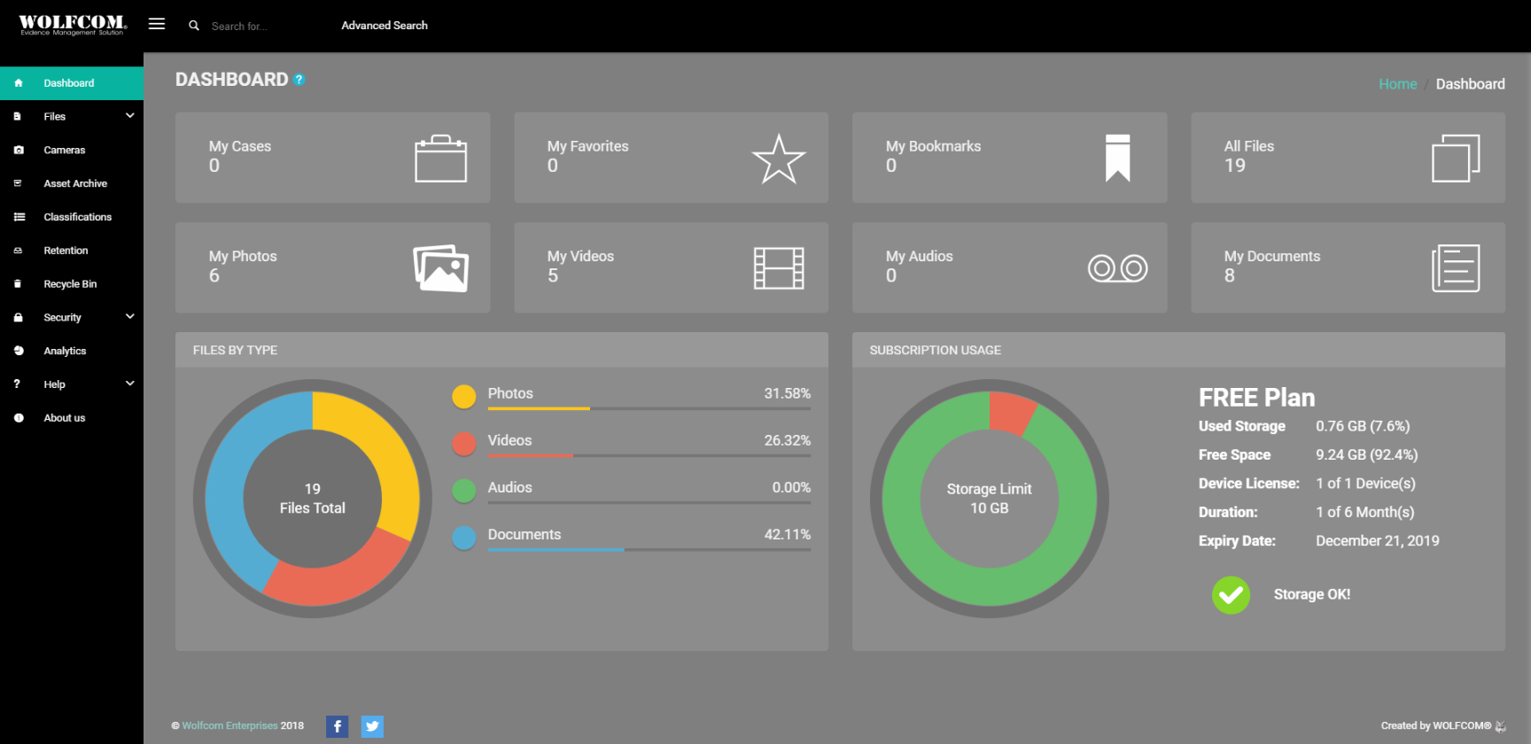 wolfcom cloud evidence management system dashboard